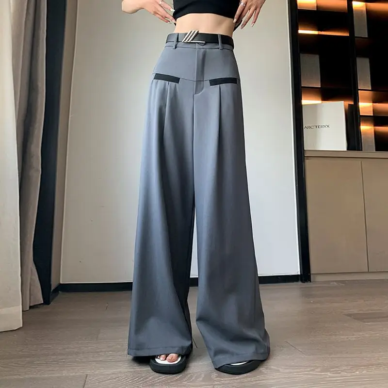 Women's Summer Korean New High Waist Straight Pants Fashion Upscale Commute Button Zipper Loose Leisure Versatile Wide Leg Pants