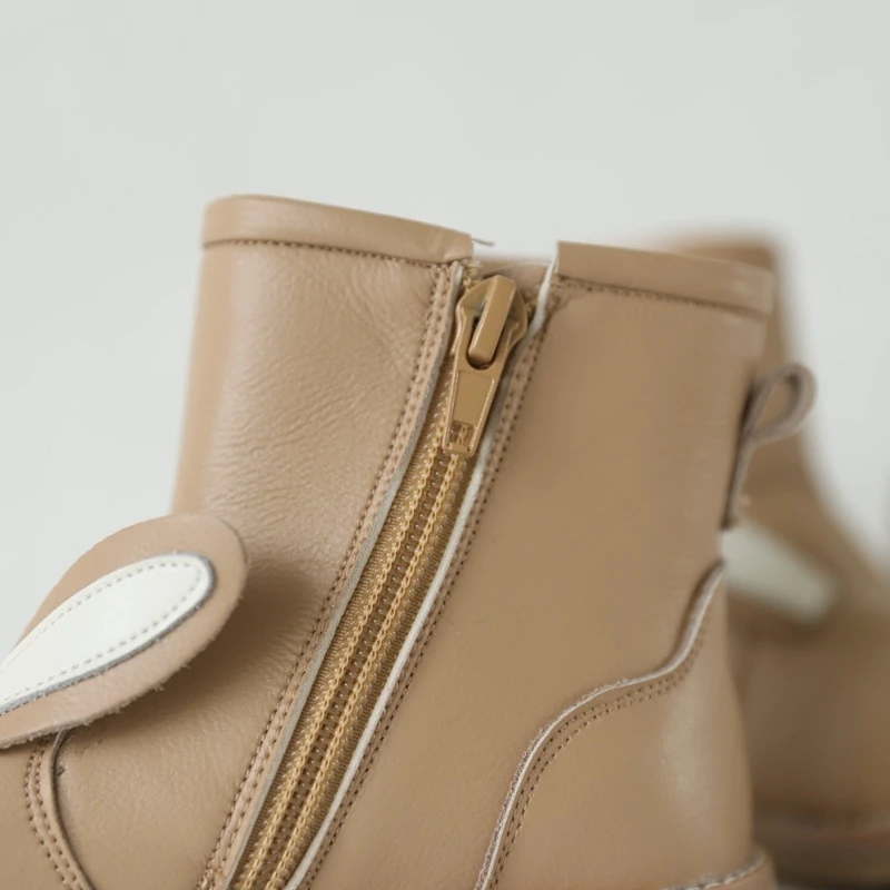 Autumn Winter Genuine Leather Children's Shoes Warm Lambswool Cartoon Bunny Baby Girls Ankle Boots Cowhide Boys Snow Boots 6