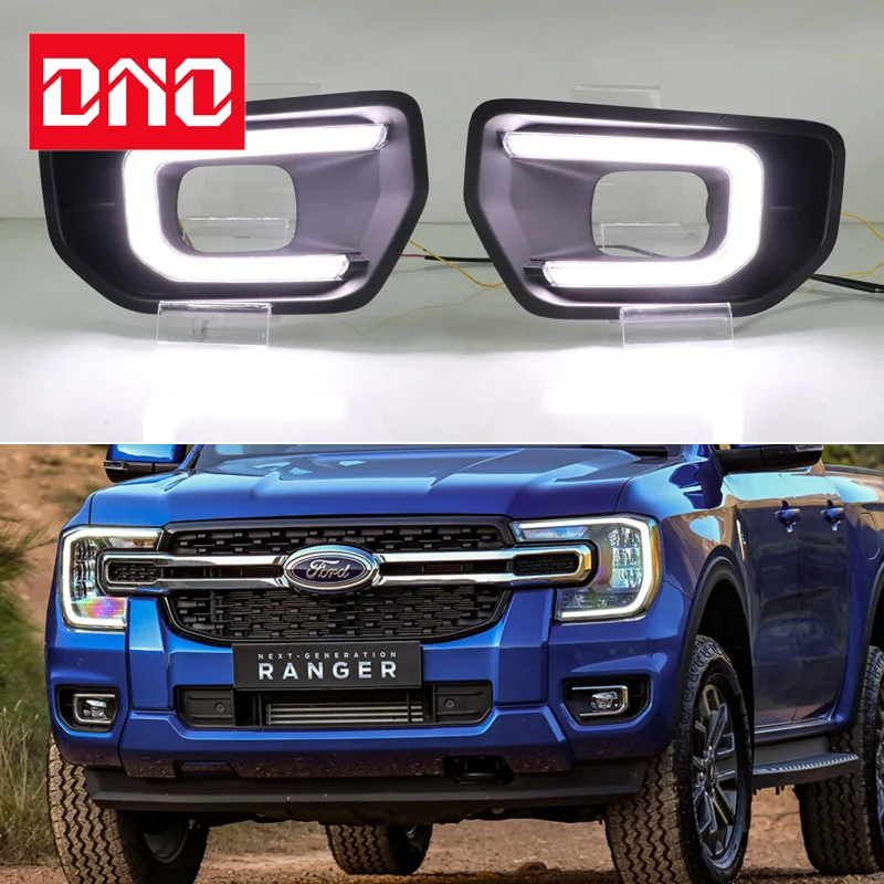 

Car LED DRL 12V Daylights For Ford Ranger 2022 2023 XLT SPORT Platinum Yellow Turn Signal Daytime Running Light Car Foglamp