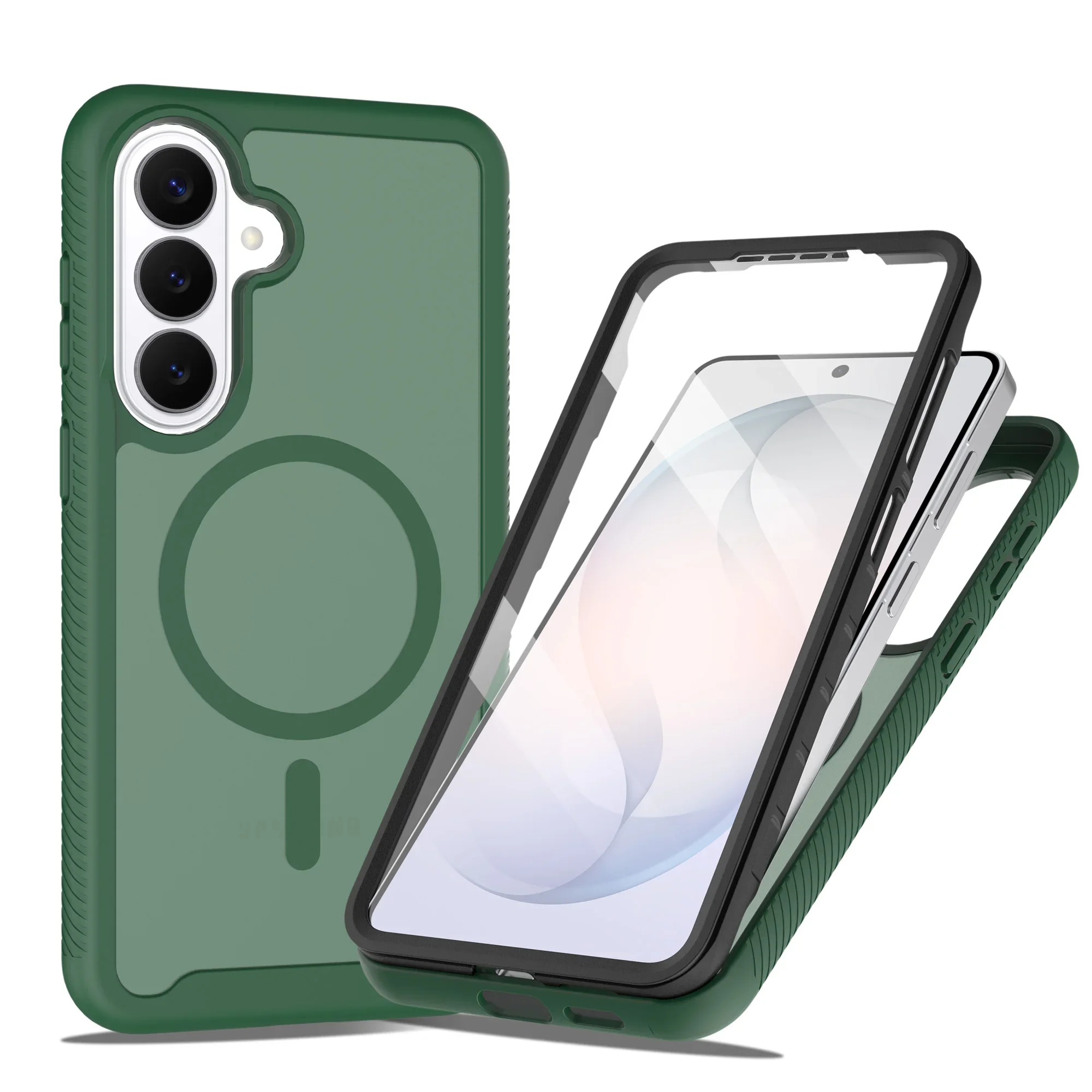 Anti-Shock 2-in-1 Heavy Duty Clear Matte Phone Case with Magnetic Armor & Screen Protector