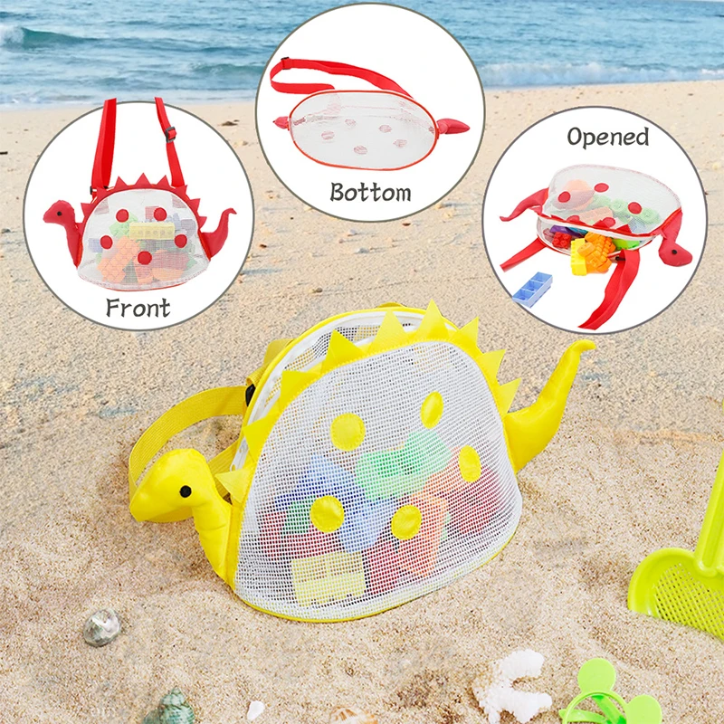 Fashion Colorful Mesh Beach Bag Sea for Kids Dinosaur Sea Shell Bag Beach Toys Storage Bag Adjustable Small Mesh Bag with Zipper 2
