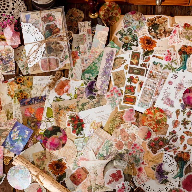 Vintage DIY Scrapbooking Material Paper 80Pcs Set for Journaling Scrapbook Embellishment Supplies Decorative Stationery Sticker