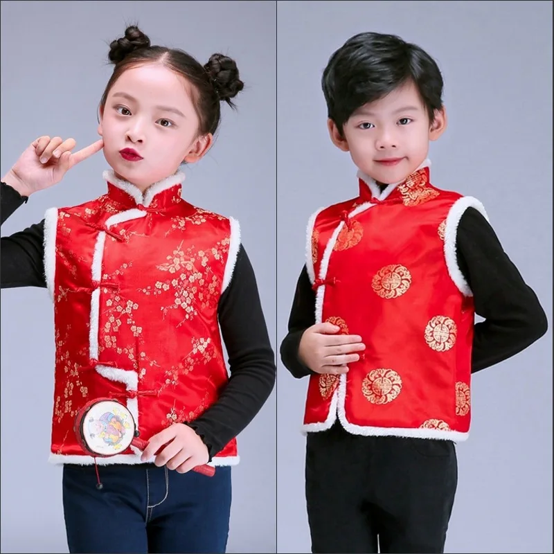 Kids Chinese Clothes Chinese Traditional Clothes For Children New Year Vest Girl Tang Dragon Phoenix Cheongsam Top Kids Qipao Hanfu Blouse Boy
