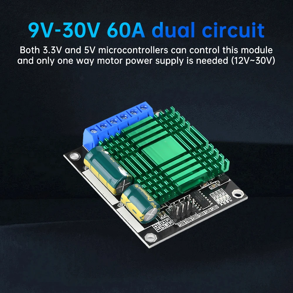 DC Motor Speed Controller DC Motor Driver DC 9V-30V 60A 2Way PWM DC Motor Driver Module Speed Controller High Power H-Bridge Forward/Reverse Speed Adjustable
