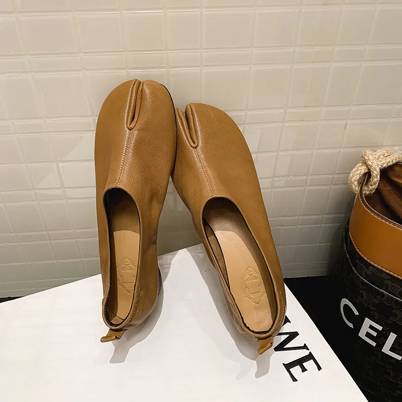 

MKKHOU Fashion Women Shoes New High Quality True Leather Split Toe Shoes Soft Sheepskin Deep Mouth Low Heel Lightweight Shoes
