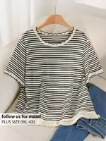 Plus Size Women's T-Shirt with Border Print, Casual Fitted Top for Summer, Comfortable and Stylish Ladies Apparel