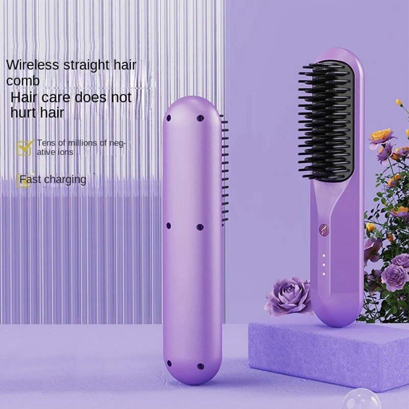 AD-Rechargeable Hot Comb Cordless Hair Brush Straightener Heat Pressing Combs Electric Comb Anti Burn Fast Heating