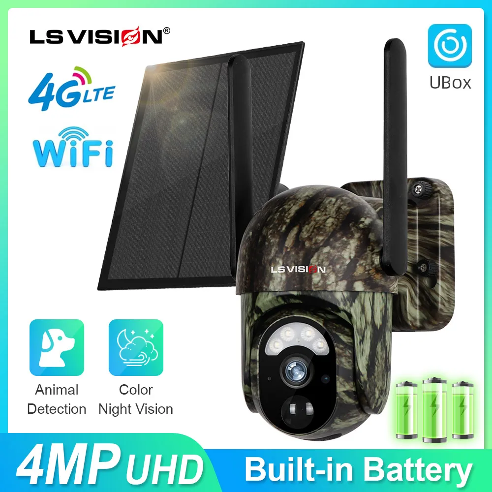 LS VISION 4G SIM Solar Security Caméras Sans Fil Extérieur 2K HD Vidéo Surveillance Couleur Nuit Vision Humaine/Animal Détection