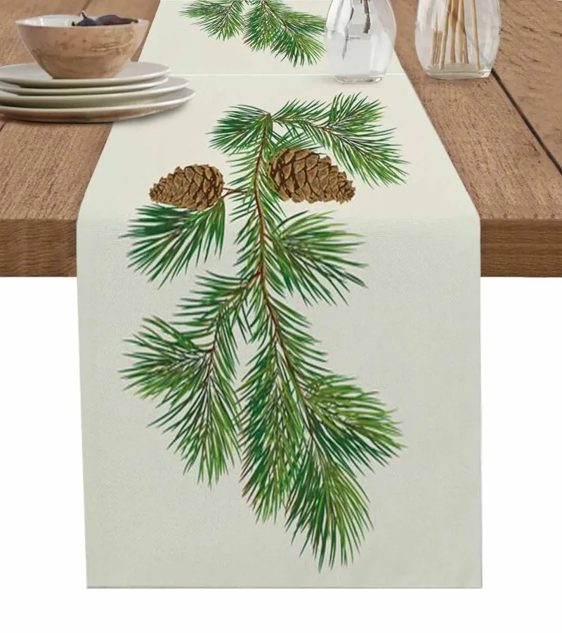 

Pine Cones Table Runner Wedding Dining Decoration Xmas Plant Printing Tablecloth