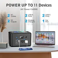 Portable Power Station 600W Powkey 296Wh Battery Backup with 2 Pure Sine Wave AC Outlets, USB-C PD100W 2 Wireless Chargers 2