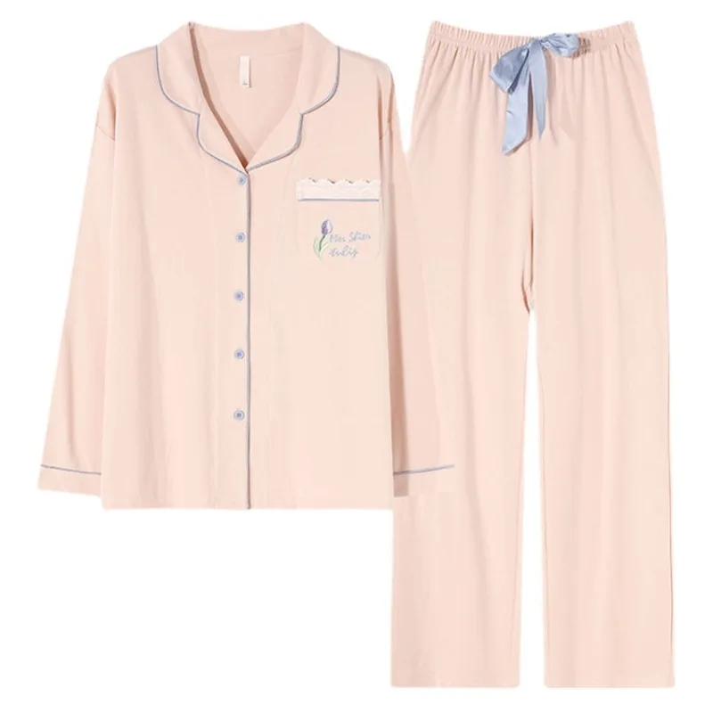 2024 New Pajamas Women's Spring Autumn Long Sleeved Pants V-neck Loungewear Cotton Sleepwear Cute Loose Homewear Two-piece Set