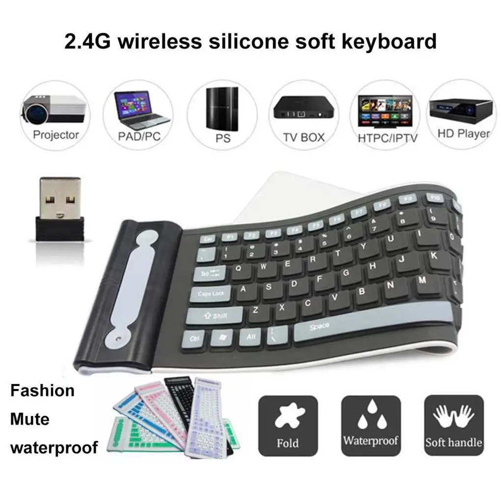

Wireless Keyboard Silent Keypad Folding Silicone Computer Accessory