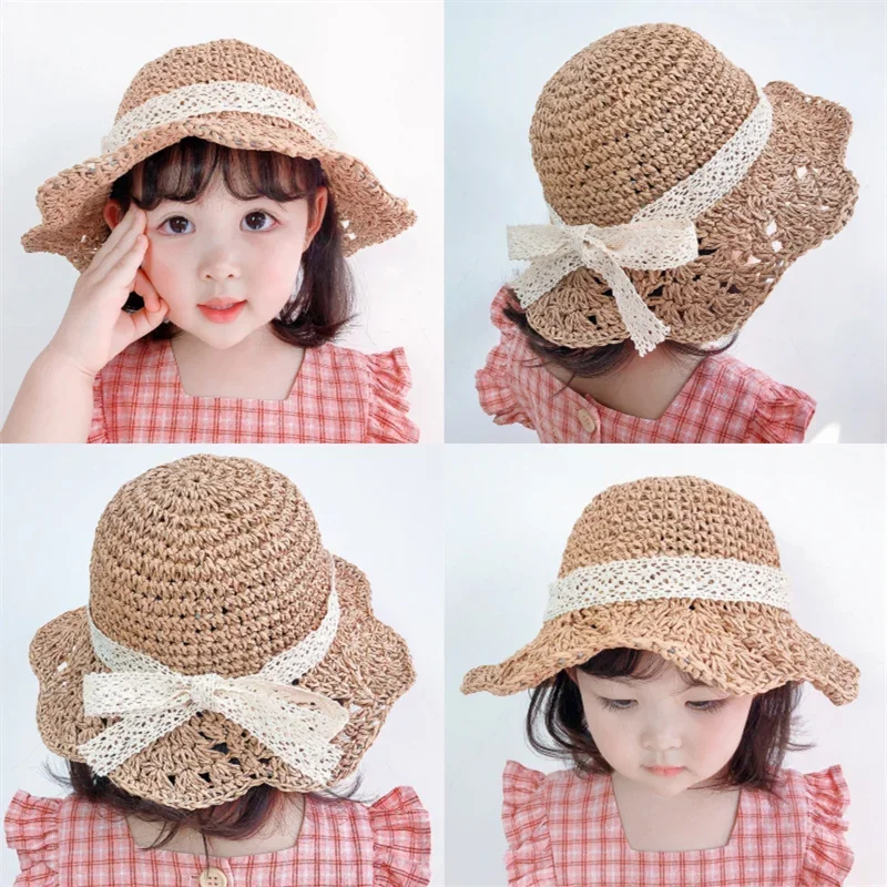 Straw Hat Cap Hats For Girls Girls Floral Ruffle Brim Straw Hat