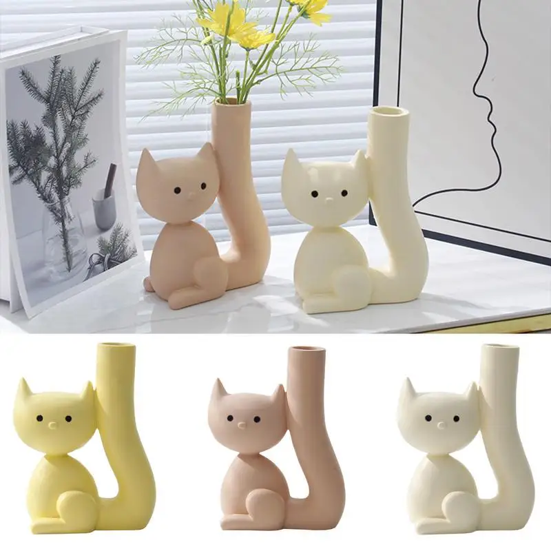 

Cartoon Cat Flower Pot Vase Cute Cat Tail Succulent Planting Pot Flower Vase Flowerpot Home Decoration Accessories Pots Vases