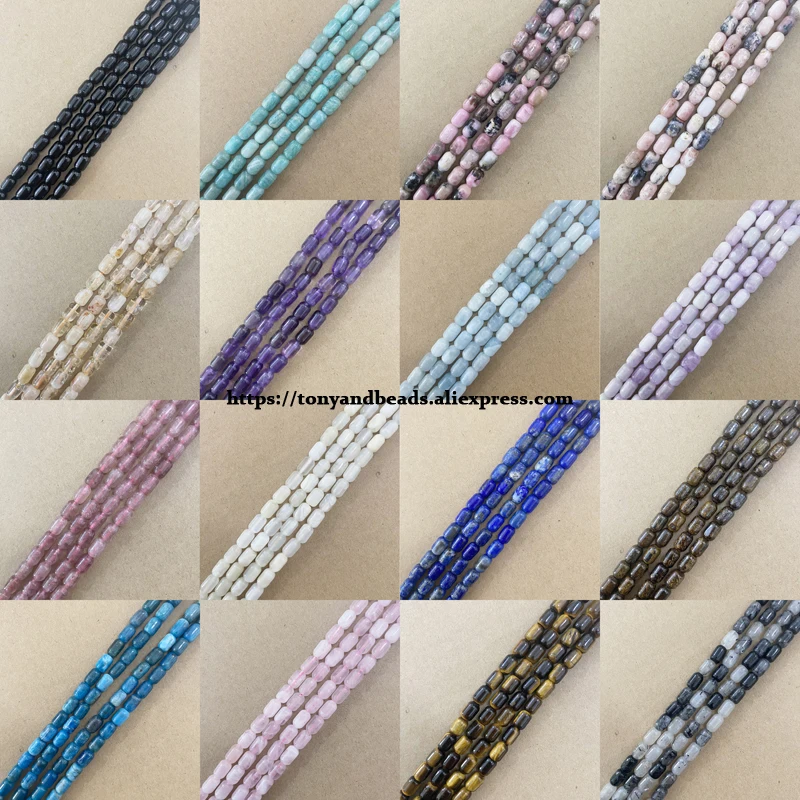18 Farben! Naturstein-Fassperle, schwarzer Achat, Rhodonit usw., 17,8 cm, lose Perlen, Größe 6 x 9 mm