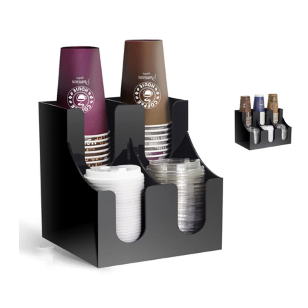 Acrylic Coffee Cup Dispenser, milk disposable plastic paper cups lid holder organizer party et cafe store stand rack storage