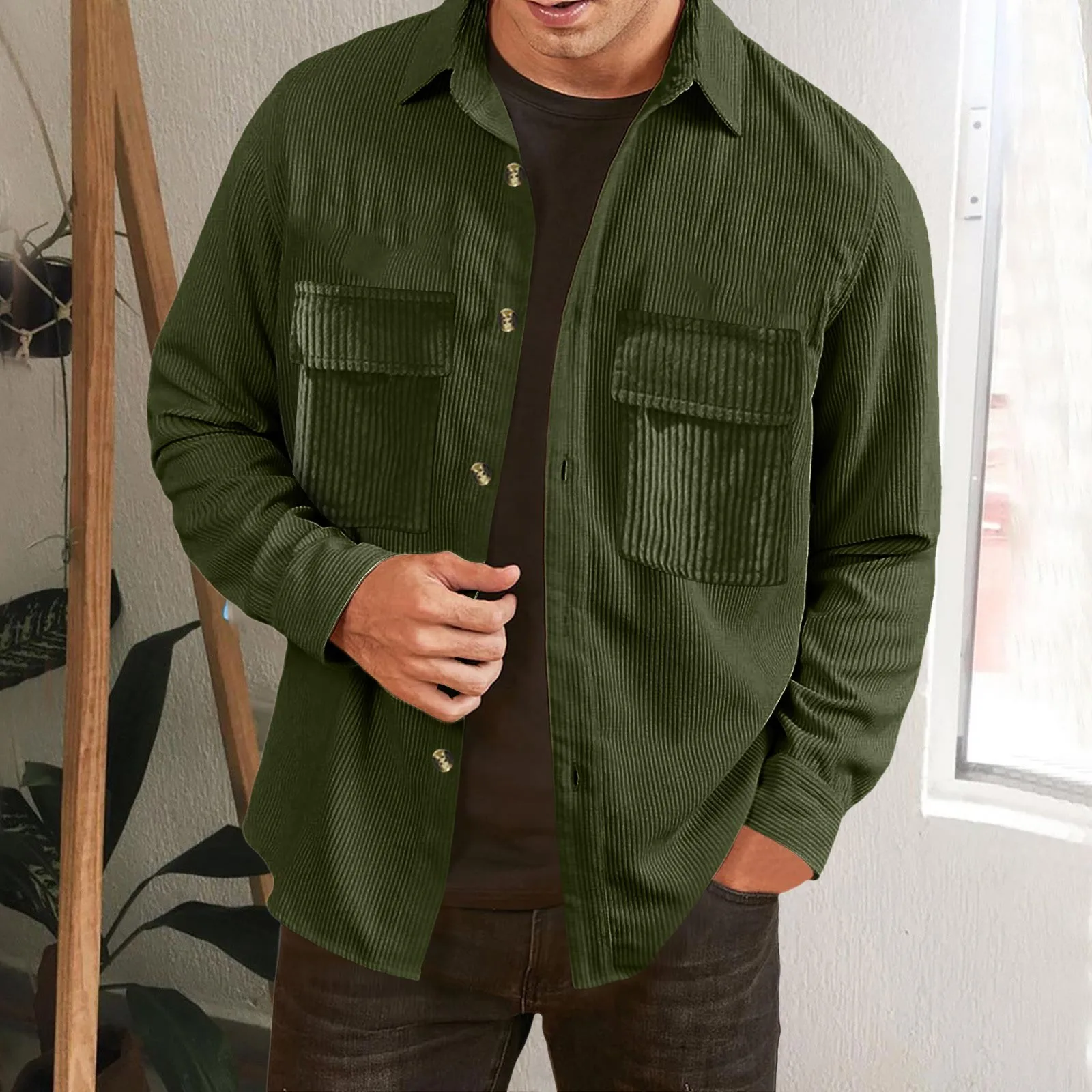 

New Men's Cargo Shirts Corduroy Long Sleeve Shirts Autumn Winter Korean Shirt Women Fashion Casual Oversize Shirt Men Tops