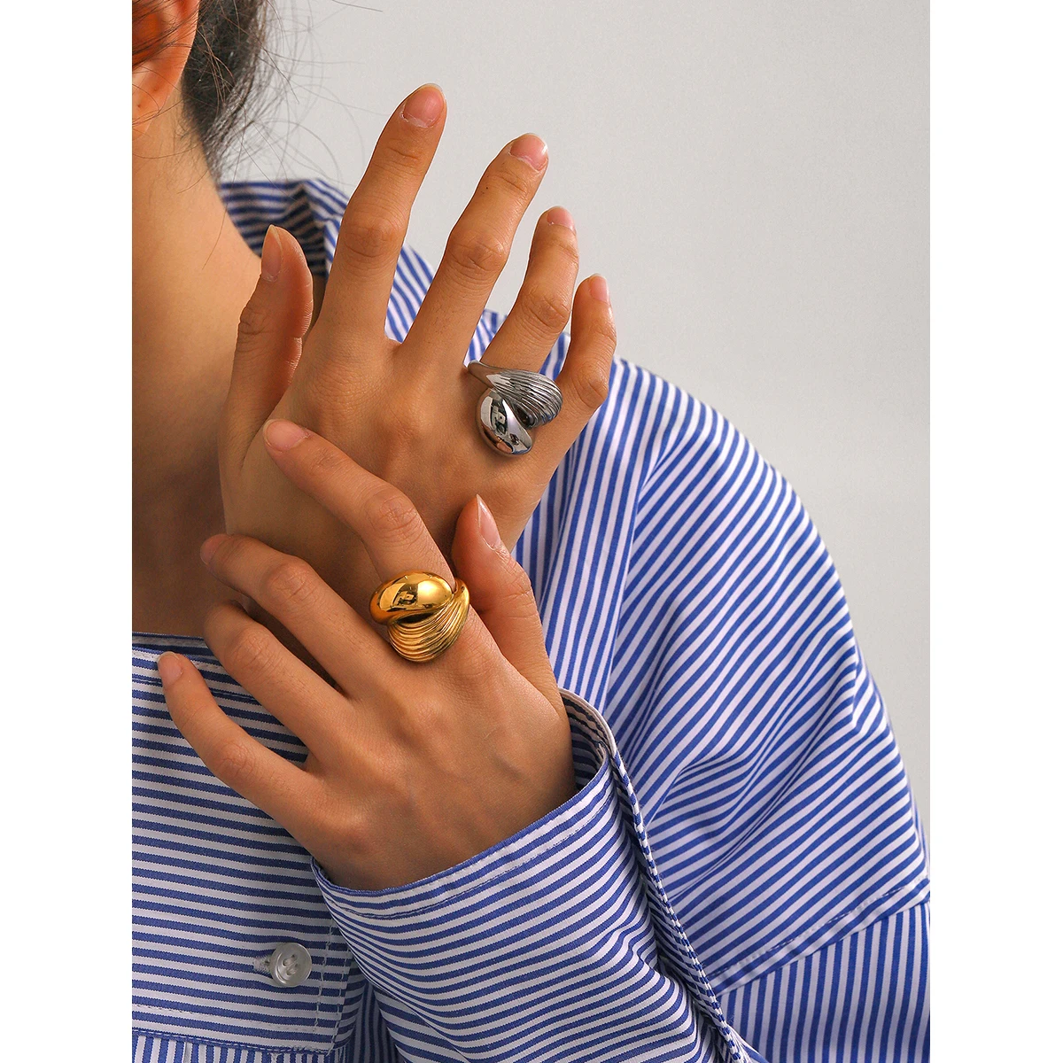 Youthway Stripe Water drop Stainless Steel Ring Irregular Hollow