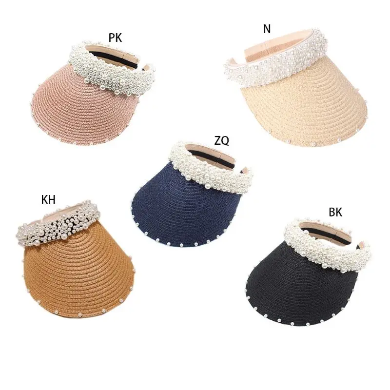 

2XPC Women Summer Multi Rows Imitation Pearl Beach Cap Empty Top Handmade Beading Str