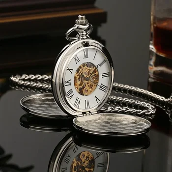 New Hand Wind Mechanical Men Pocket Watch Skeleton Dial Steampunk Necklace Pendant Vintage Dress Fob Watches for Weeding Gift 1
