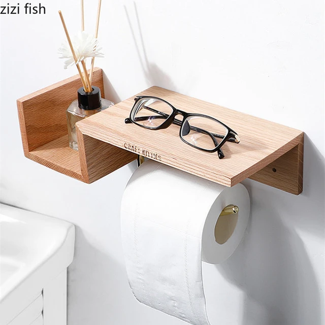 Wall-Mounted Torched Wood Paper Towel Holder with Display Shelf