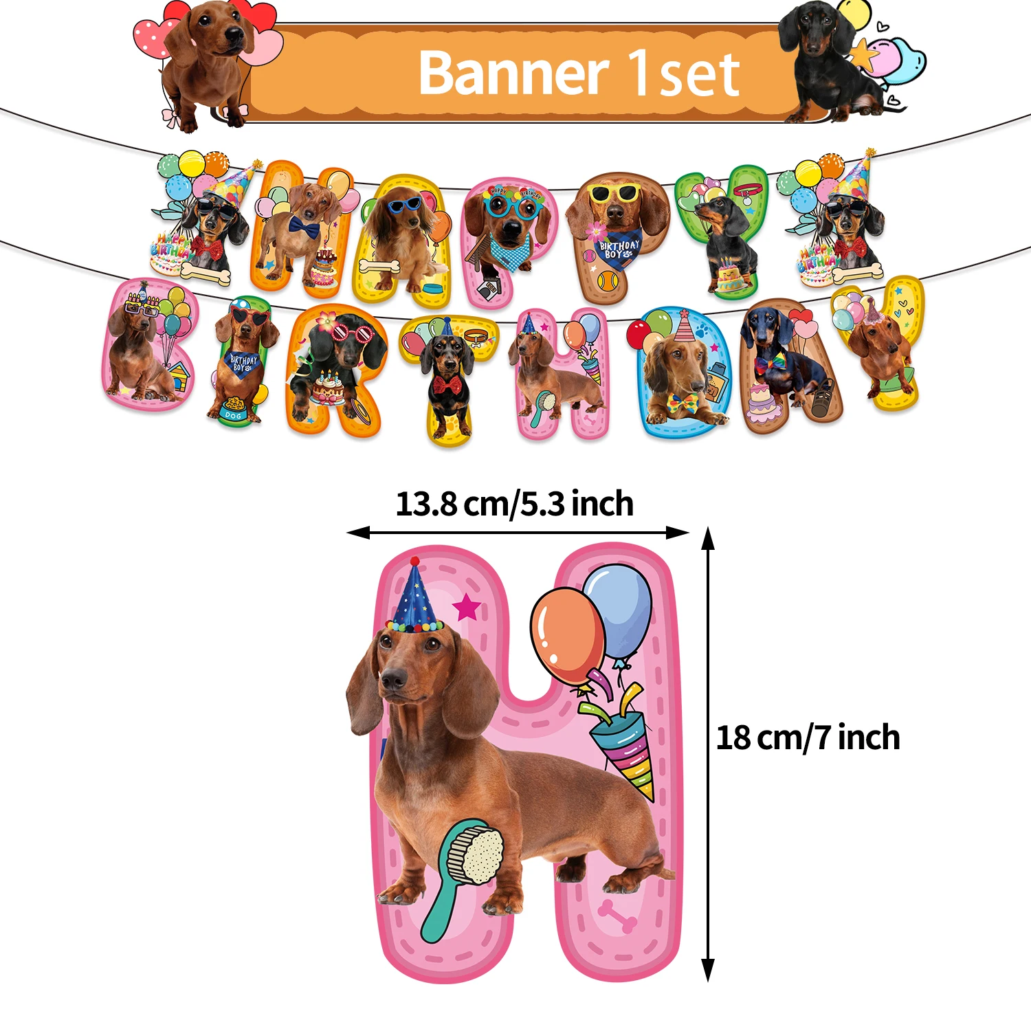 Niedlicher Dackel-Thema, Geburtstagsparty-Dekoration, schöner Welpen-Hintergrund, Kucheneinsatz, Banner, Ballon, Babyparty-Zubehör, Kindergeschenk – Detail 4