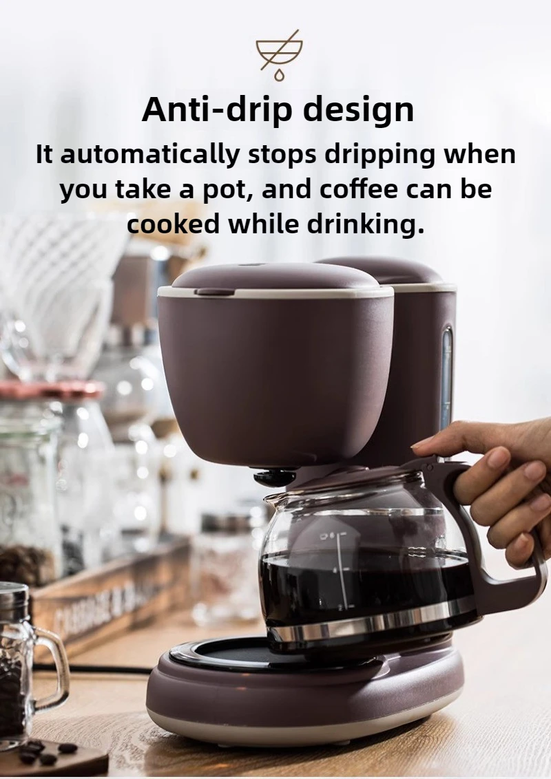 220V Household Drip Coffee Machine Fully Automatic Mini Small Tea Brewing Tea Brewing Dual-purpose Coffee Machine Easy To Clean