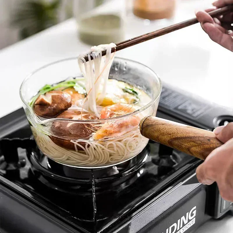 Kitchen Cookware Clay 400ml/600ml Pot Glass Pot Wooden With Handle Cooking Milk Heating Soup Porridge Household Open Fire