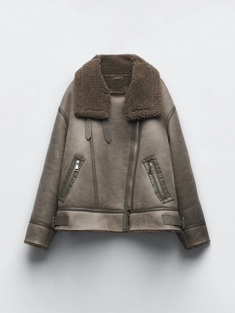 

Winter Fur Coat Women Thick Warm Faux Fur Sheepskin Parka Female Double Faced Jacket Aviator Bomber Jacket Outwear Casaco