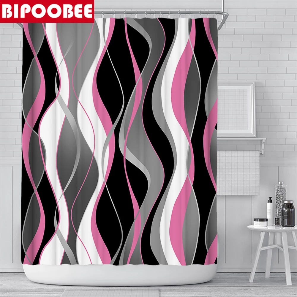 Coco Chanel Pink Parfum In Black And White Stripes Background Bathroom  Shower Curtain Set - REVER LAVIE