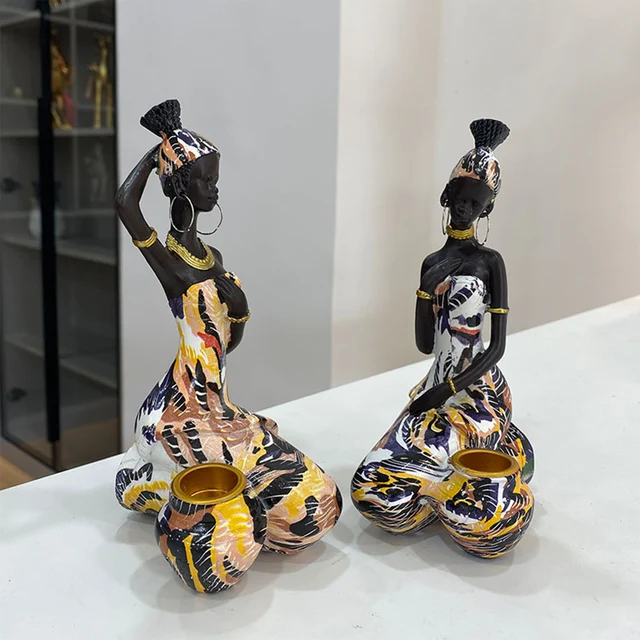 Pcs african figure sculptures desktop ornaments resin black women figurines artwork handicrafts holiday gifts for living