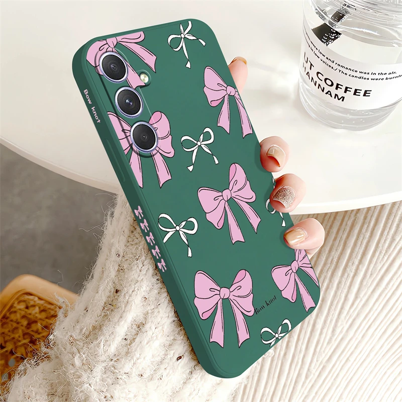 Shockproof Soft Silicone Phone Case with Pink Bow Knot Design