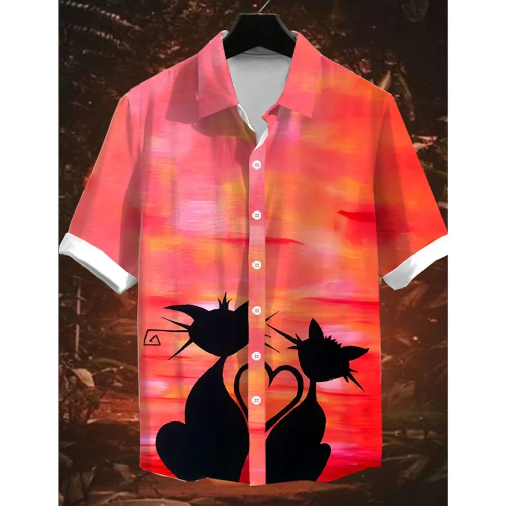 

Heart Casual Men's Shirts Button Up Shirts Casual Shirt Daily Wear Vacation Lapel Short Sleeves Polyester Shirts Valentine's Day