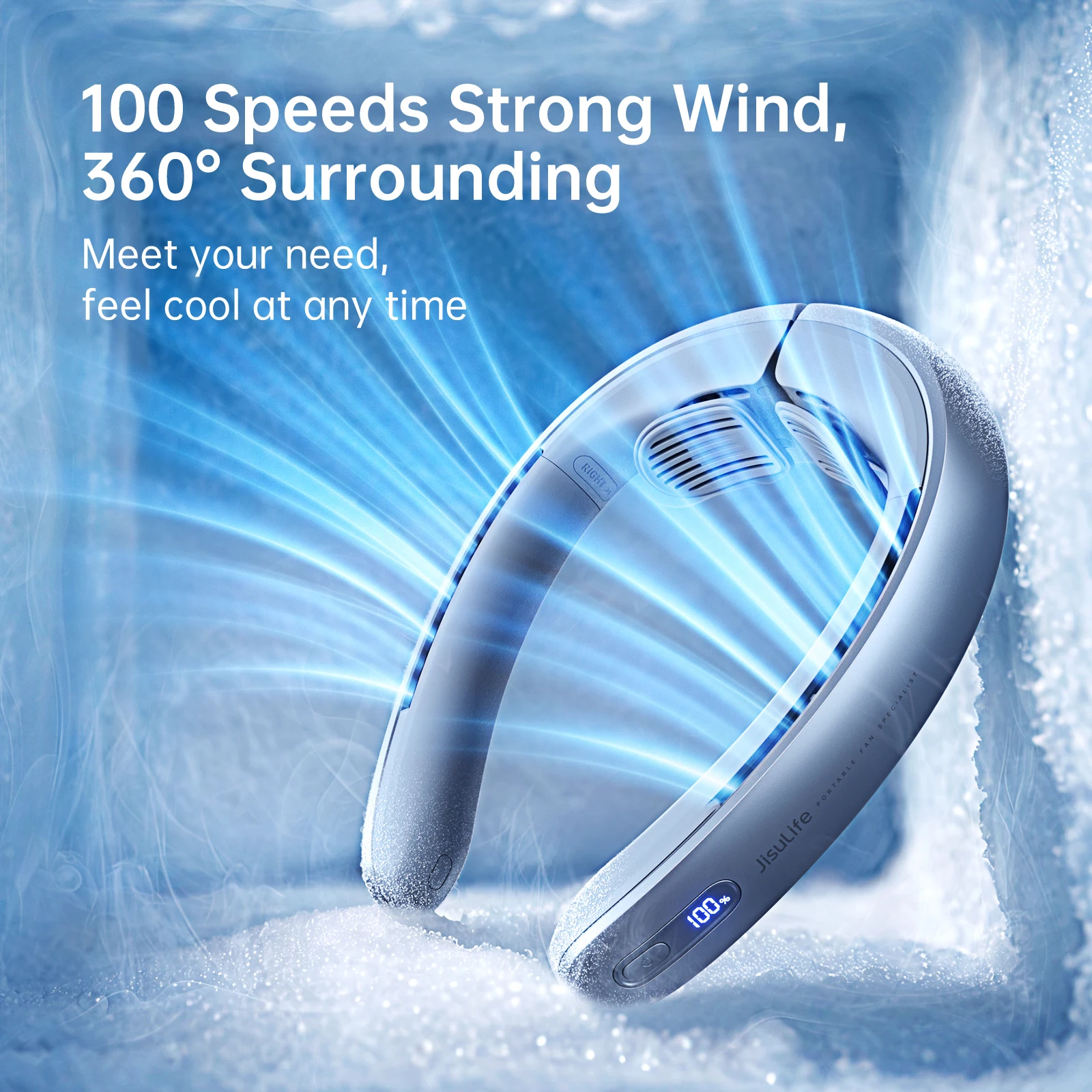 Przenośny wentylator na szyję JISULIFE, 100-biegowy wiatr, bateria 5000 mah, 17-godzinny czas pracy, Mini elektryczny wentylator na szyję Wentylator na szyję z możliwością ładowania przez USB - AliExpress 6