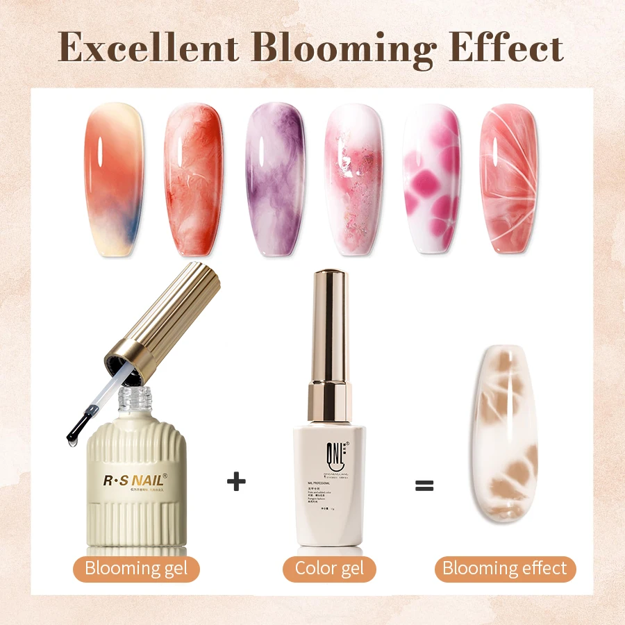 R​S NAIL 10ml Clear Blooming Gel Nail Polish UV LED Blossom Soak Off Gel Glue For Spreading Effect Marble Nail Polishes Design