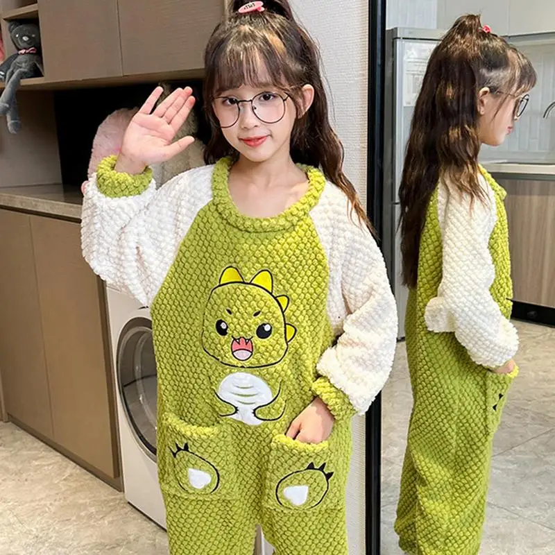 Animal Onesies for Kids Cartoon Dinosaur Kids Onesie Pajamas Warm Soft Velvet Animal Onesie Pajamas Costume for Boys Girls