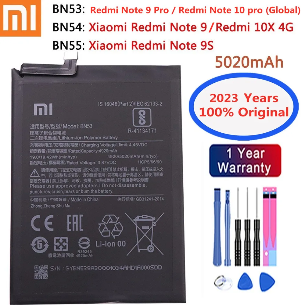 

2023 years 100% Original Battery BN53 BN54 BN55 For Xiaomi Redmi Note 9 Pro 5G / Note 9S / Note 10 pro / Redmi 10X 4G Battery