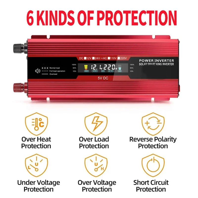 3000/4000/5000W DC 12V 24V to AC 220V Power inverter Modified Sine Wave LCD Display USB Car Transformer Convert Charge Converter