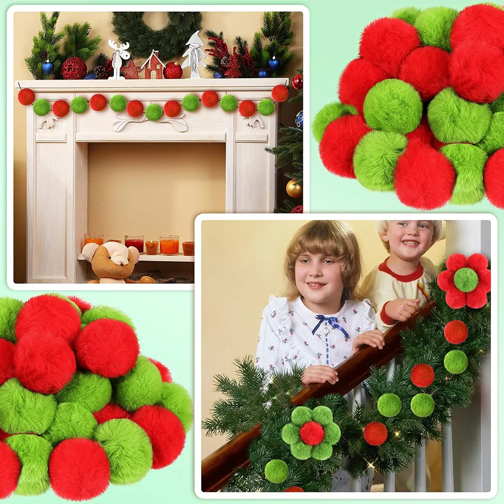 20-3PCS Christmas Green Elf Balls Furry Pendant Christmas Tree Hanging Decor Soft Faux Fur Ball Xmas Party New Year Supplies