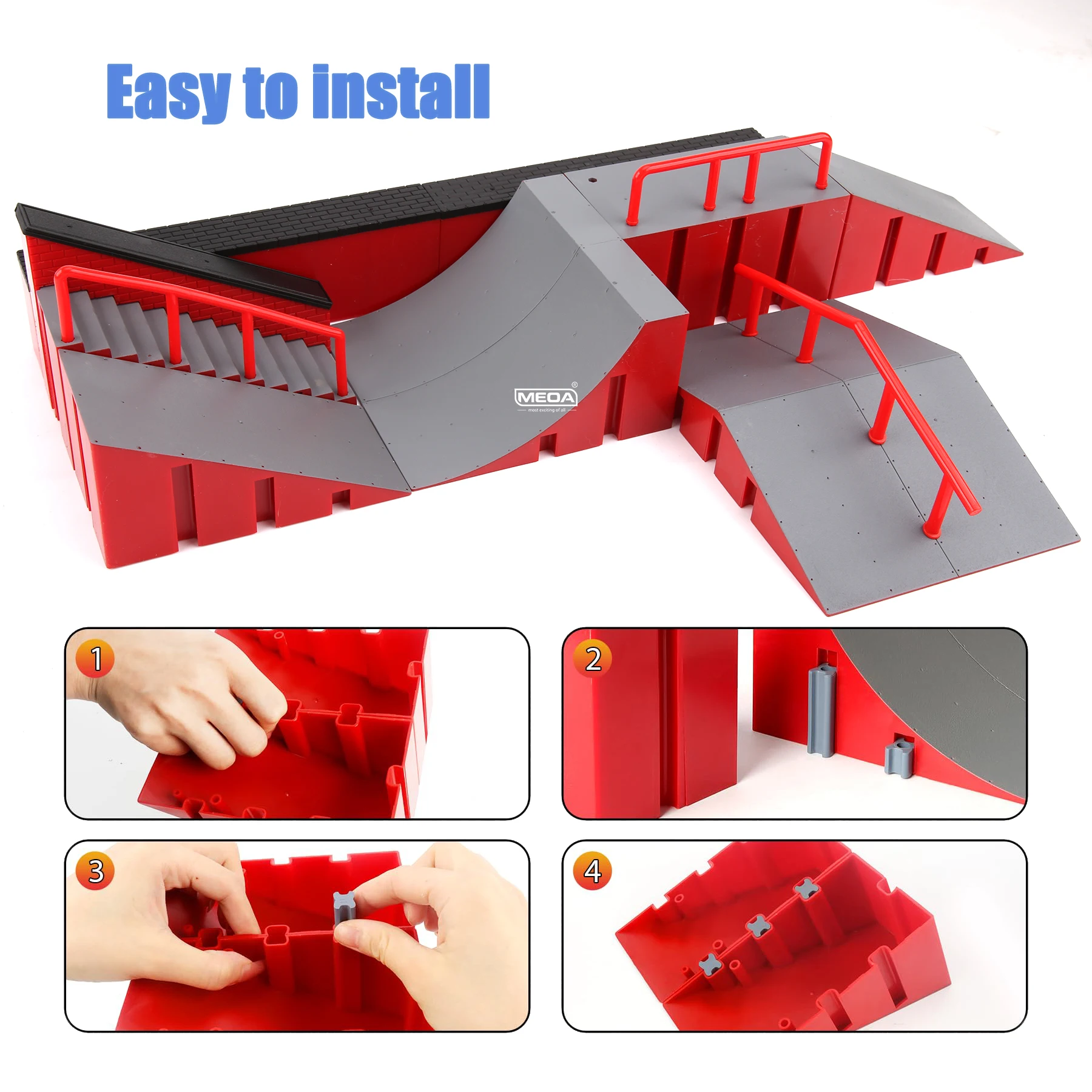Deluxe Mini Finger Skateboard Park with Ramps and Stair Set - DIY Indoor Toy Kit