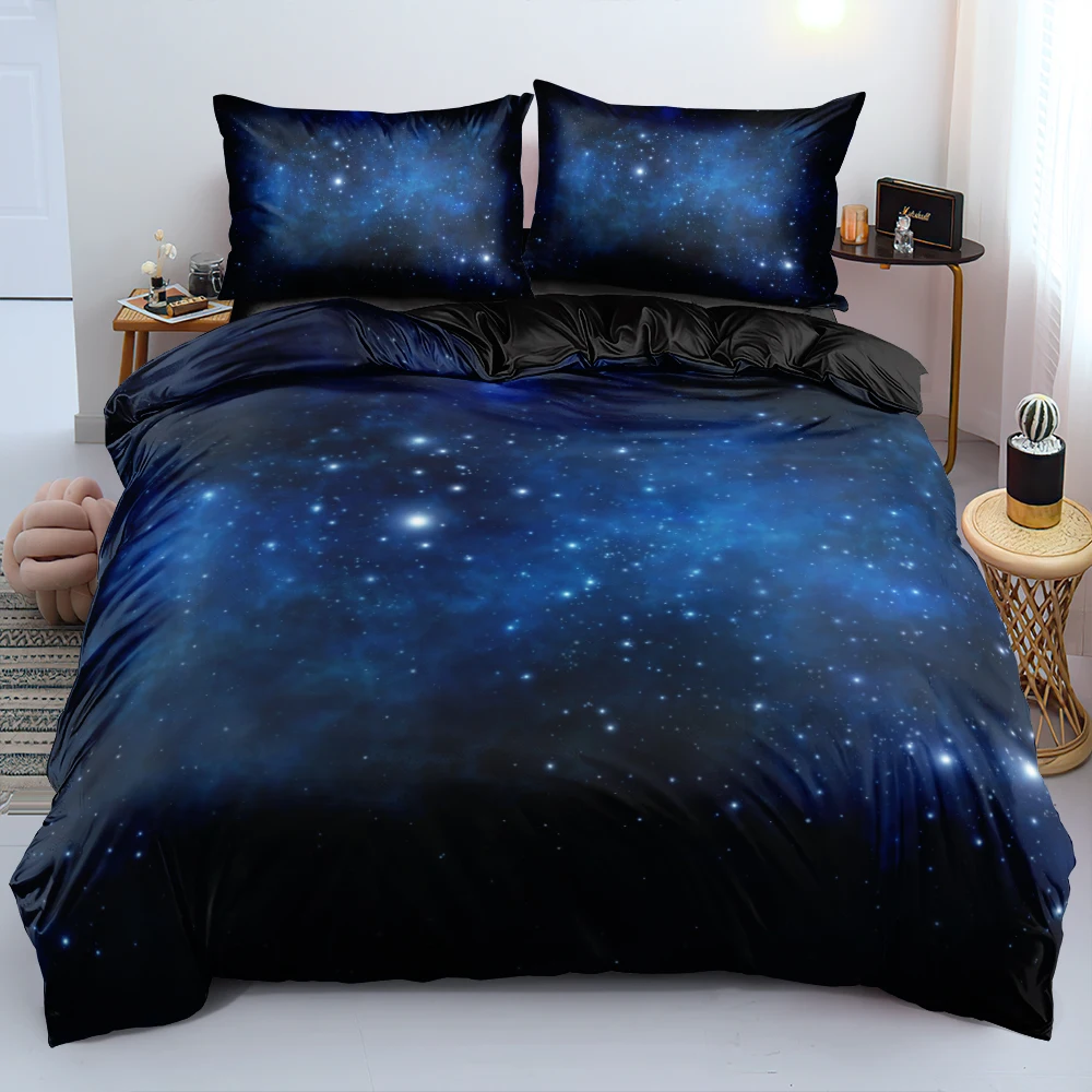 

Luxury Galaxy Dark Blue Bedding Set Fantasy Starry Sky Duvet Cover Set Shining Stars Starry Sky Comforter Cover for Kids Women