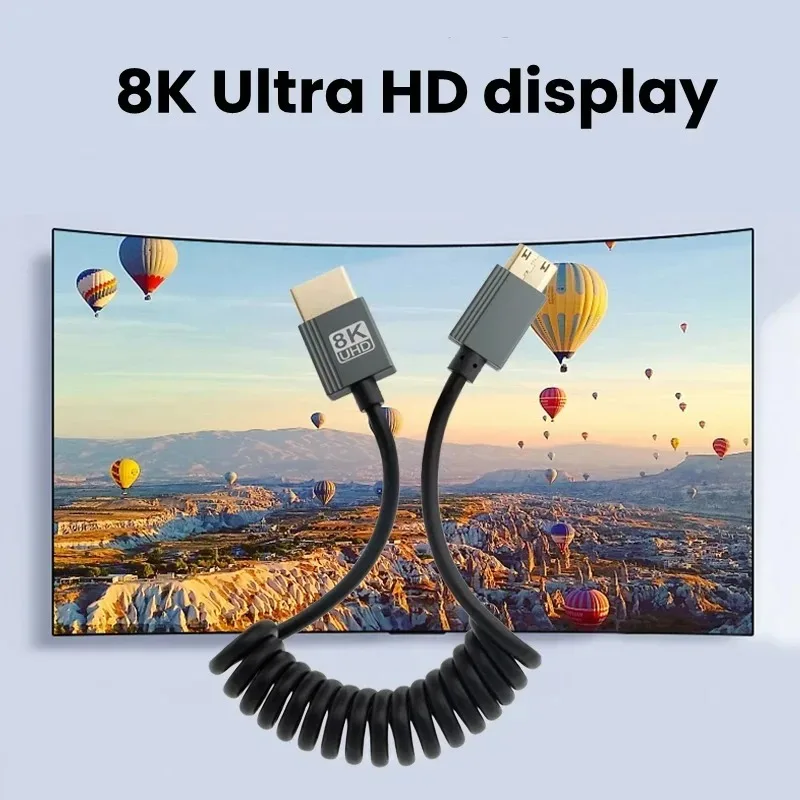 HDMI Adapter Cable HDMI Cable HDTV Adapter Cable HDTV Cable 8K UHD 90 Degree Stretch Spring Coiled Display Cord For Laptop PC DVD PS4 Camera Monitor HDTV