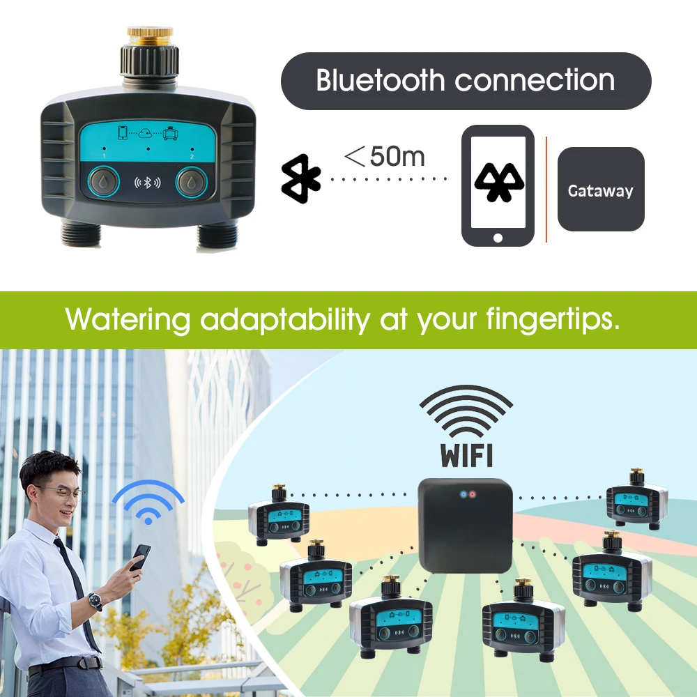 Tuya WiFi/Bluetooth-compatible 2-Way Water Timer Smart Solenoid Valve for Home Garden Wireless Phone Remote Watering Controller 6