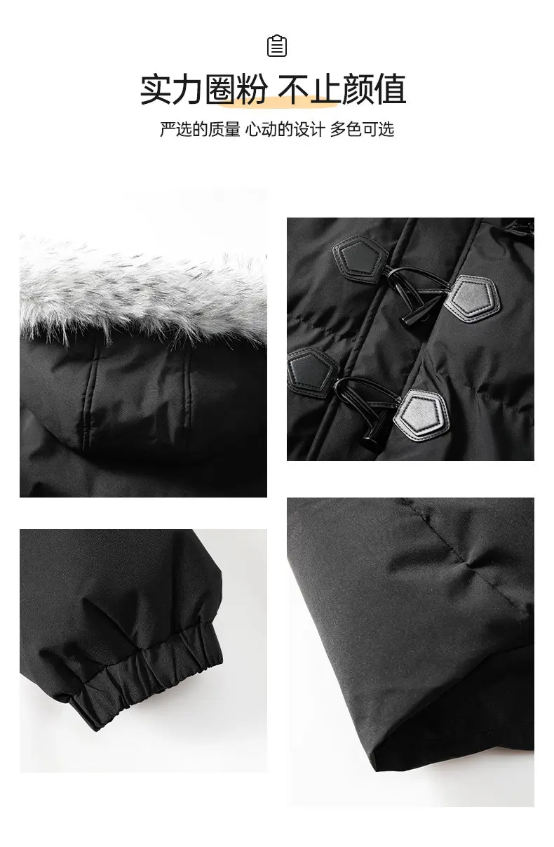 Lässige, langlange, mit Kapuze und Baumwolle gefütterte Jacken 2025, Winter-Herren-Dickmäntel mit abnehmbarem Pelzkragen, winddichte Top-Parkas – Detail 2
