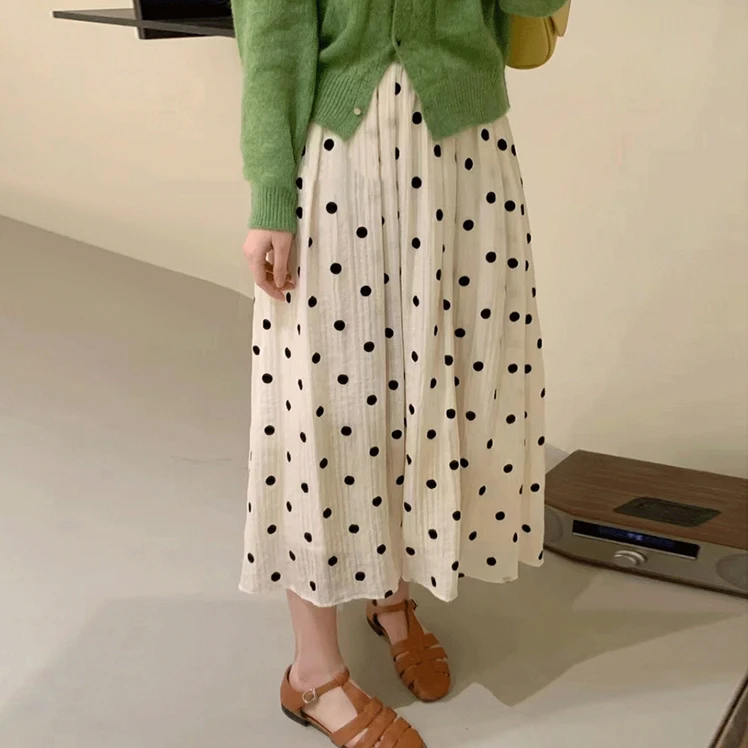 Spring Maternity Belly Skirts Ankle-length Fashion Pregnant Woman Polka Dot Skirt Large Hem Umbrella Skirt