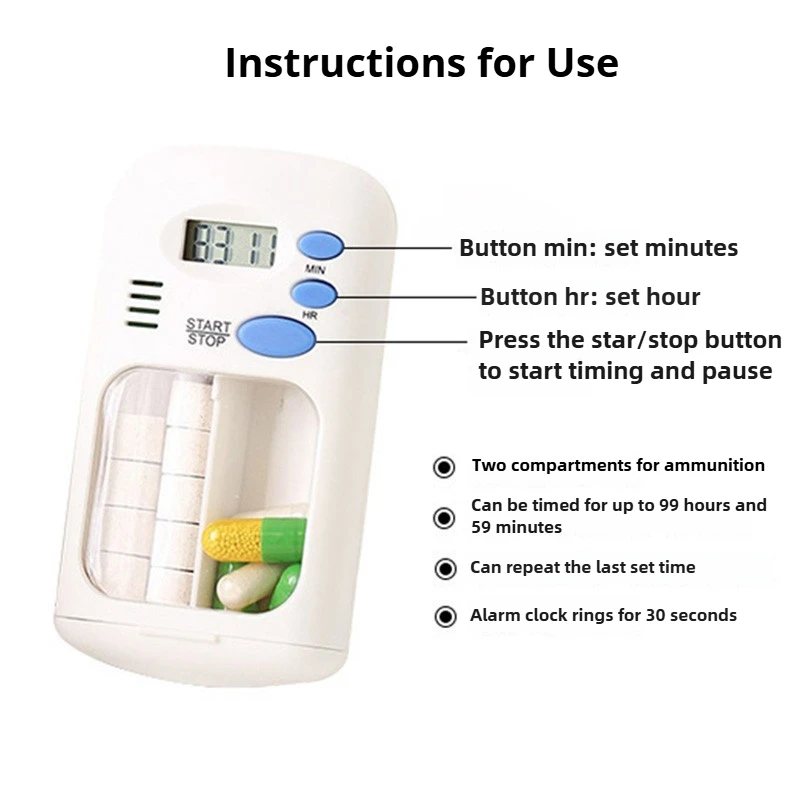 Mini Portable Pill Reminder Alarm Timer Electronic Medicine Box Organizer with LED Display Countdown Timer Pill Cases
