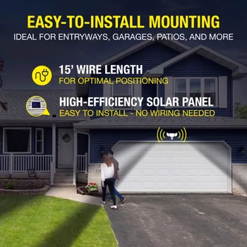 Solar Three Head LED Motion Sensing Security Flood Light, Outdoor, White, 2000 Lumen 3