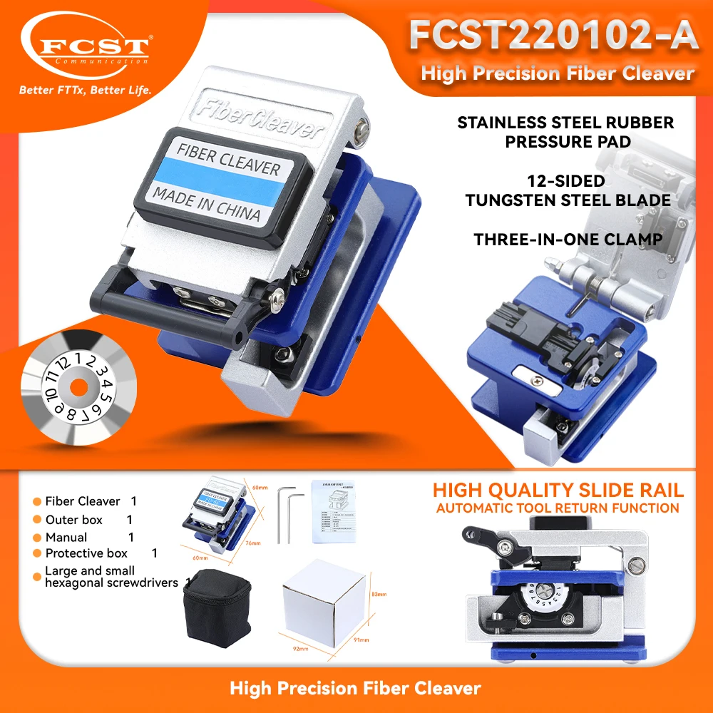 FCST FTTH Tool Fiber Cleaver Optical Fiber Cutting Knife Fiber Optic Cutter Cold Contact Dedicated Metal optical fiber cutting metal nozzle hongshan single and double layer 28mm nozzle laser enhanced head diameter 0 8 5 0 thread m11