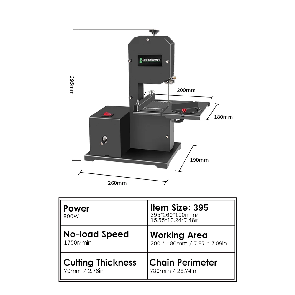 Mini Band Saw Machine 1750RPM Benchtop Band Saw Table-Saw Electric Desktop Saws  Small Household DIY Cutting Tool