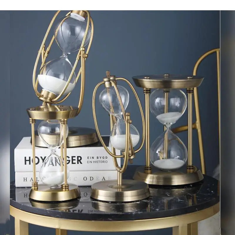 

Metallic Glass Time Hourglass Ornaments Brass Metal Rotatable Hourglass Home Living Room Decorative Accessories Crafts Timer